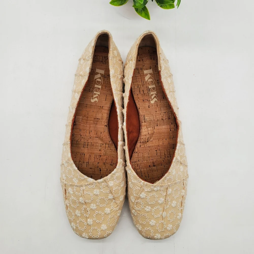 ♤♤ Korks Kork Ease Palmer Beige White Floral Ballet Flats Size 9